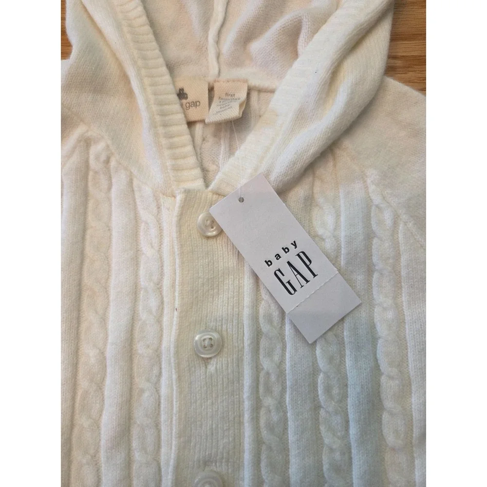 NWT Baby GAP CashSoft Cable-Knit Sweater One-Piece Hooded Button Infant 12-18m